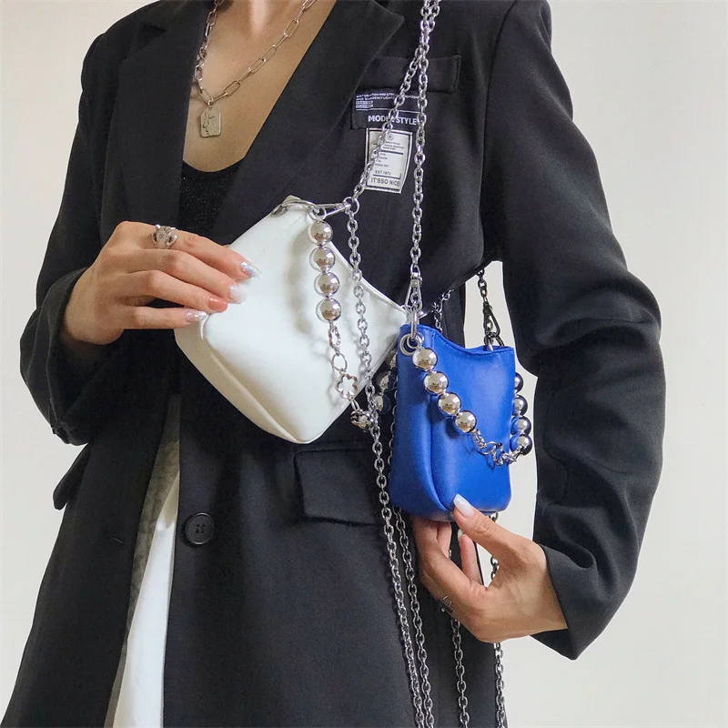 

Миниатюрные сумки через плечо для женщин 2021, дизайнерская Роскошная модная женская сумка на плечо с бусинами под серебро, Брендовая женская...