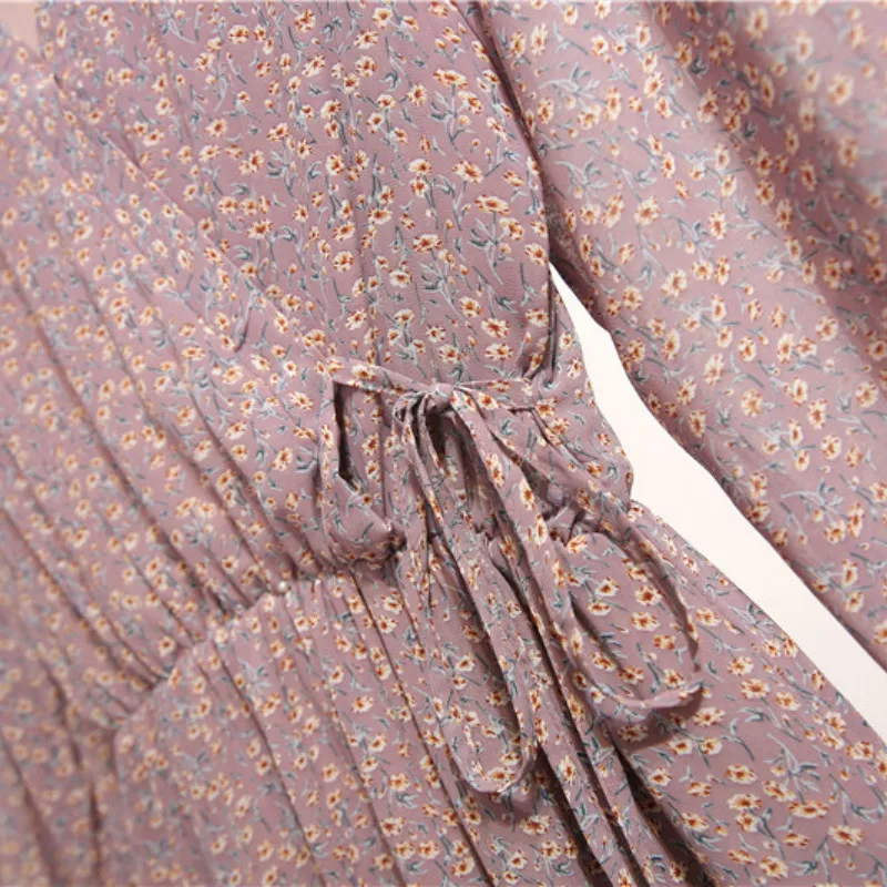 

Women Chiffon Dress 2020 Spring Summer New Fashion Female Long Sleeve Vintage Print Floral A-line Dress Loose Casual Dresses