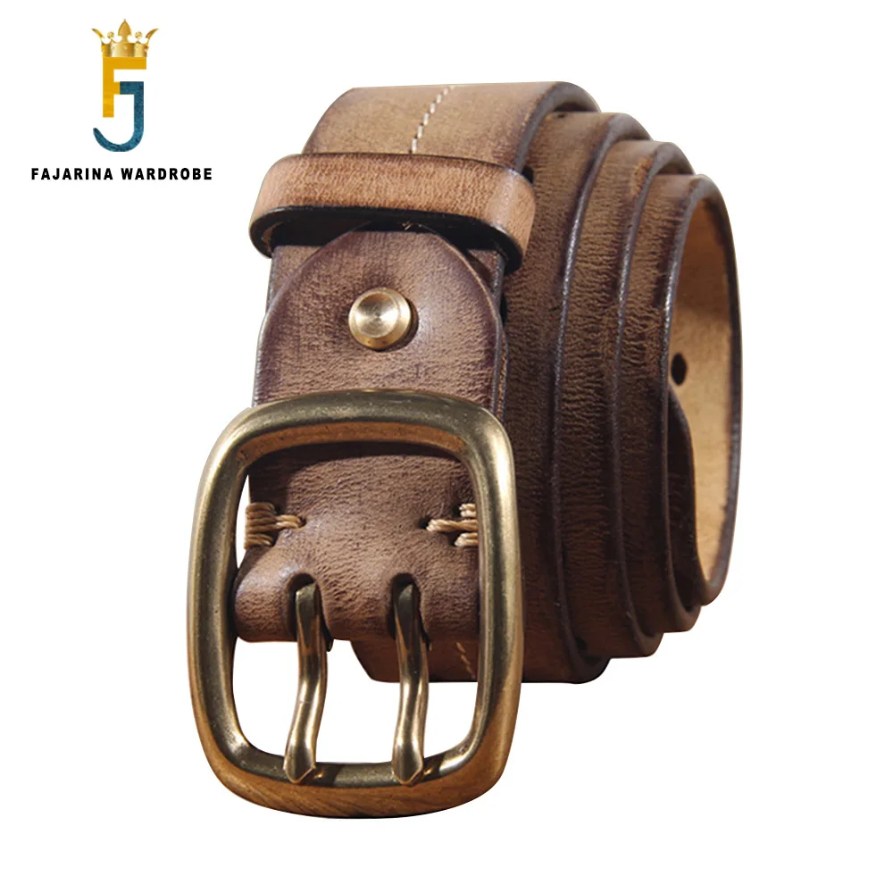 

FAJARINA Casual 100% Cowhide Leather Retro Men's Solid Brass Double Pin Buckle Men's Belts for Men Top Quality Styles N17FJ1008