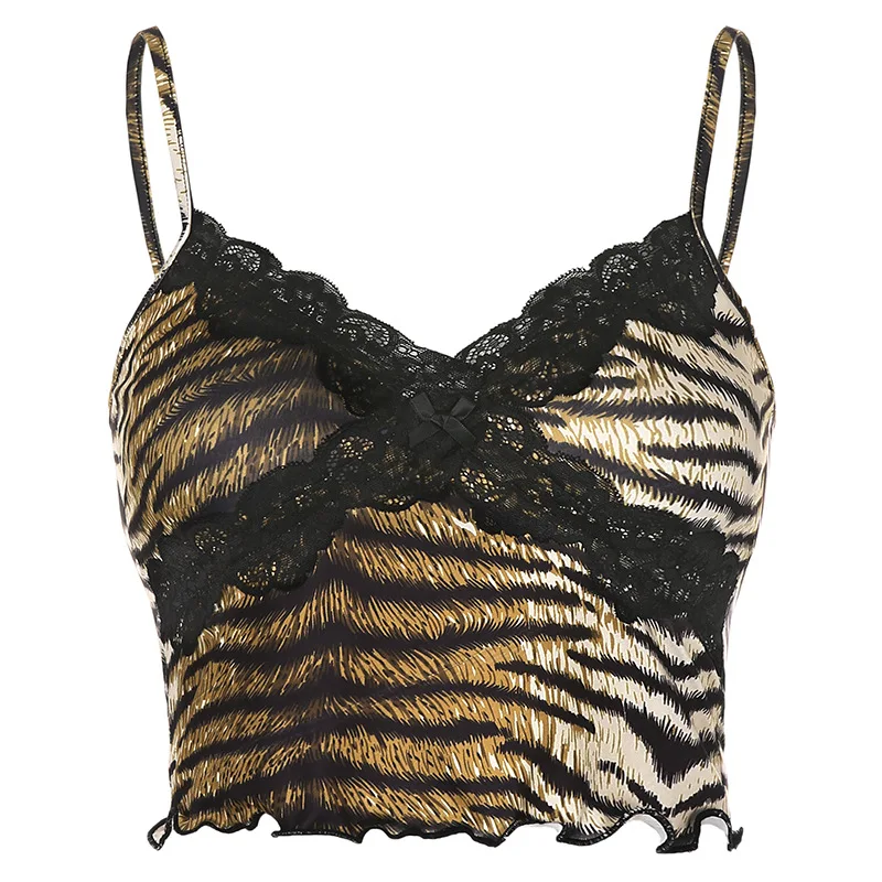 

Crop Top Women 2020 Women's Sexy V-neck Animal Pattern Lace Small Camisole All Neon Store Clothes