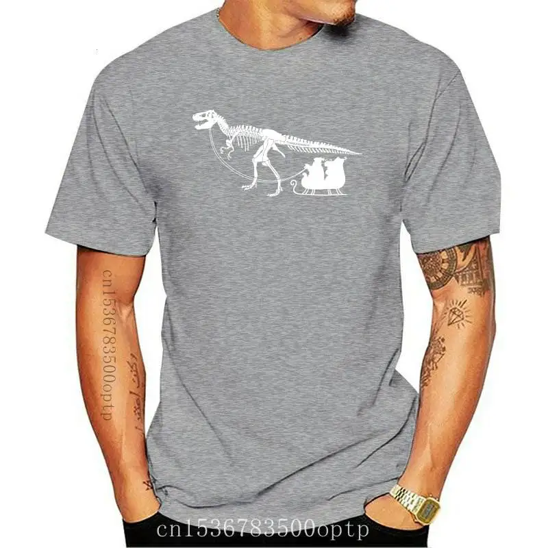 

New Threadrock MenDinosaur Pulling SantaSleigh T-shirt Christmas custom printed tshirt hip hop funny tee mens tee shirts