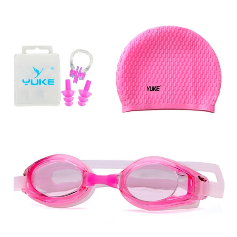 

Adults UV Protection Lenses Clear Anti-Fog Swimming Goggles+ Cap+Nose Clip + Ear Plugs Set Sportswear