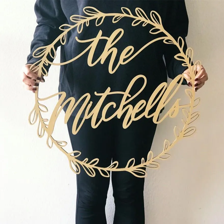 

Wooden Custom Name Wreath Hoop Sign Wedding Birthday Decoration Props Party Welcome Sign Personalized Monogram