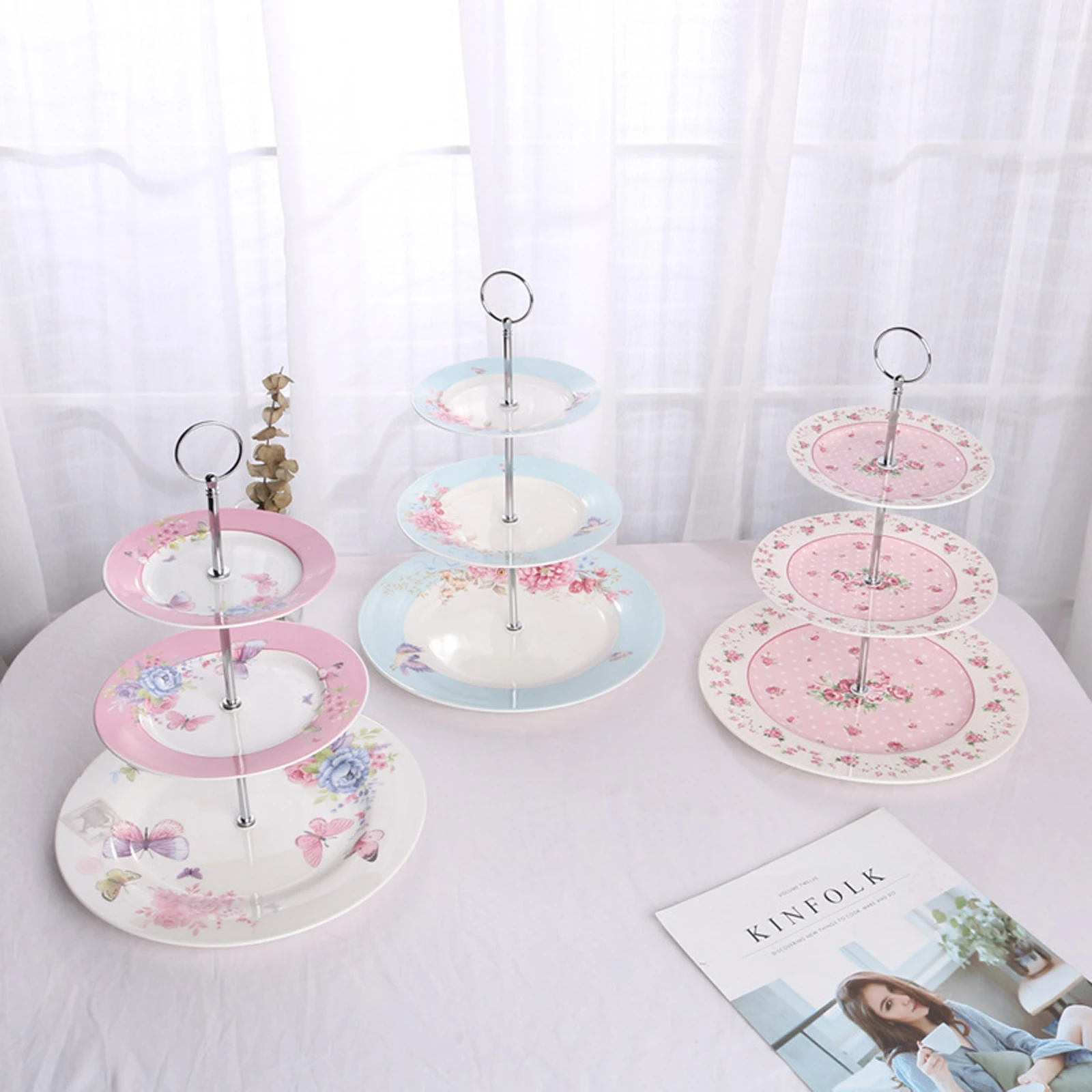 

Faroot Ceramic Snack Tray with Three Layers Large Capacity Farmhouse European Style Multifunctional Fruit Plate