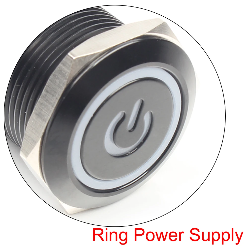 Ring Power Supply 10x19 мм металлический алюминиевый черный корпус кнопка сброса/блокировки кнопочный переключатель со светодиодным индикатором питания лампа плоская кнопка мгновенный - Цвет: Ring Power Supply