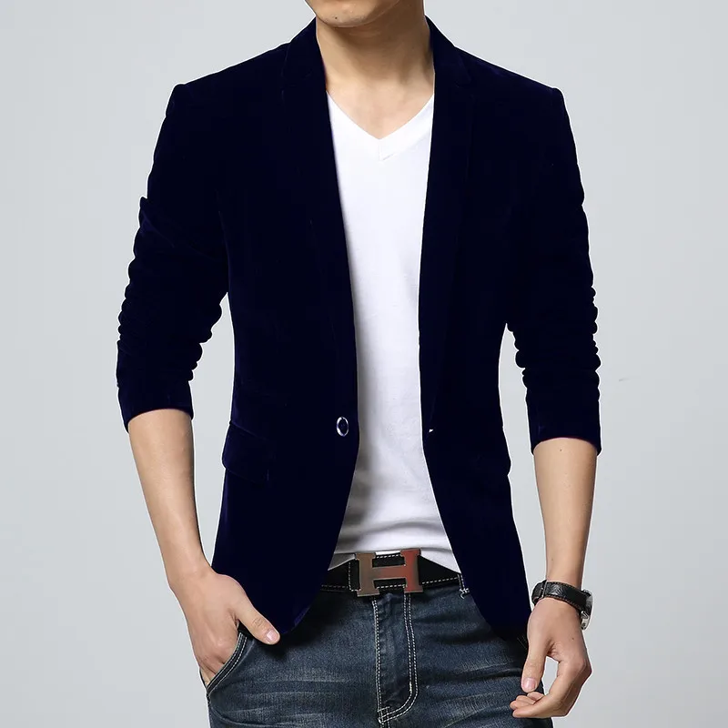 Top Men Winter Autumn M-4XL Blazer Slim Fit Navy Red Black Colors Suit Velvet Free Shipping | Мужская одежда