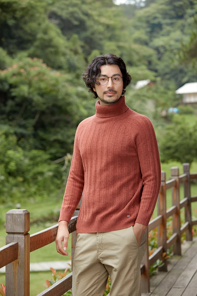 Zhili Men's Turtle Crowl Neck Long Sleeve Wool Sweater