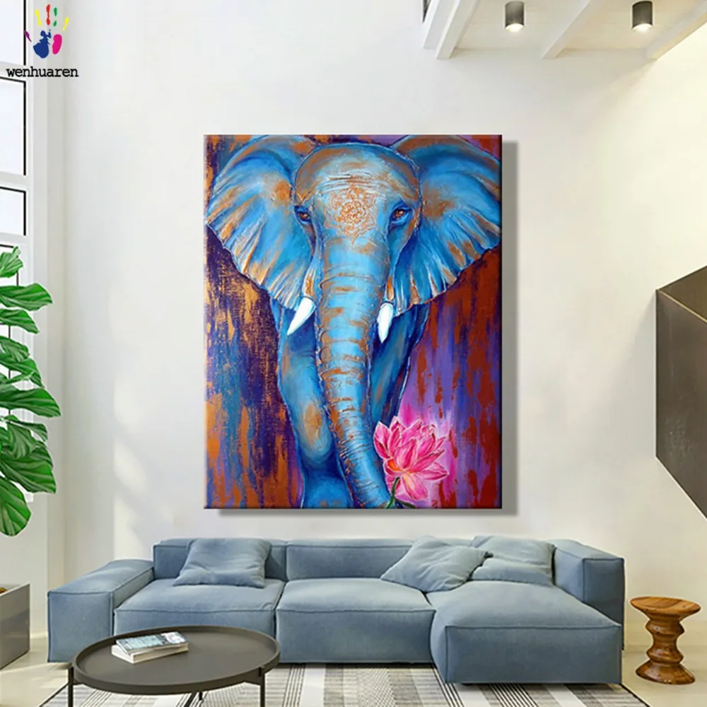 

DIY картинки для раскраски слон картина Рисование по номерам с цветами окрашенные животные 40x50 50x60 холст один кусок
