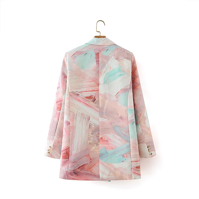 

Spring and autumn women's jacket casual printing double-breasted pocket decorative jacket