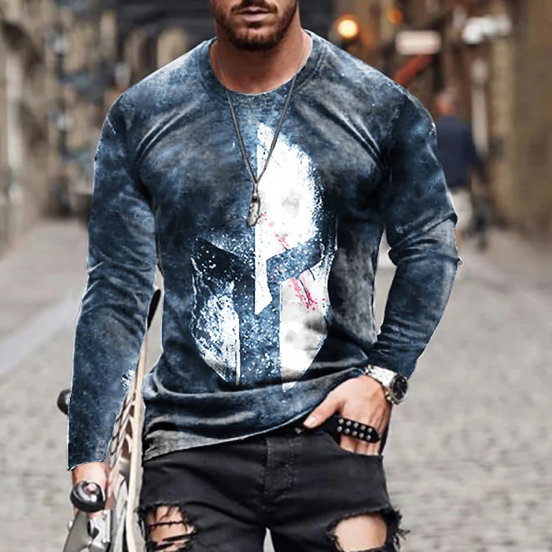 

Повседневная футболка с длинным рукавом и круглым вырезом для мужчин, свободные топы в стиле Харадзюку, уличная одежда, мужские осенние фут...