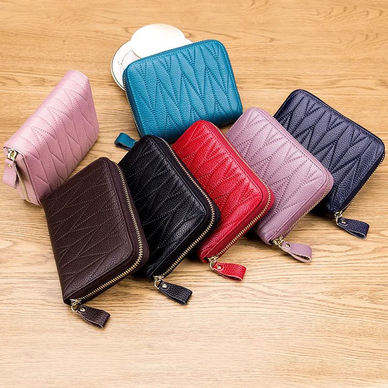 Кредитница из натуральной кожи с рчид на молнии для мужчин и женщин