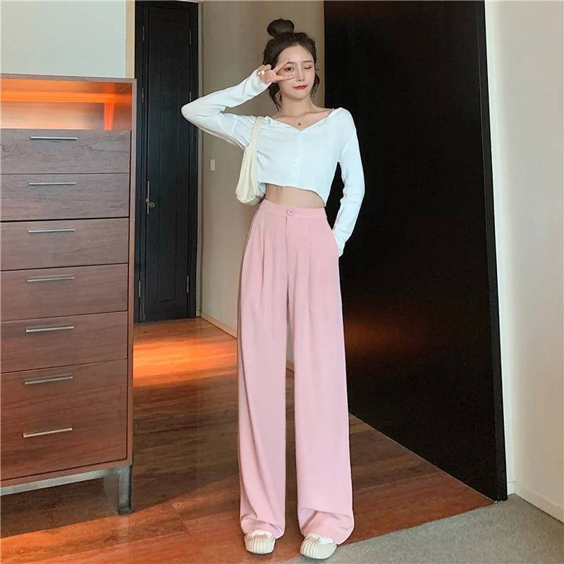 

Sleep Bottoms Women Solid Full Length Korean Style Chic Leisure Loose Soft Trendy Popular Ulzzang Comfortable Zipper Fly Spring