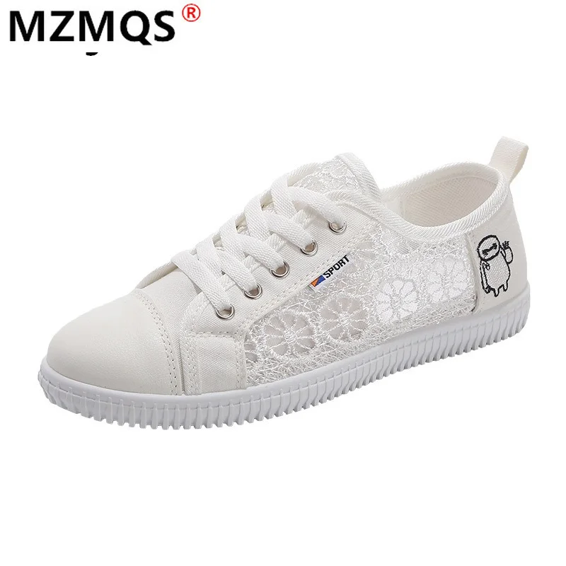 

Women Mesh Breathable Sneakers 2021 White Lace Shoes for Basket Femme Lightweight Women Vulcanize Shoes Fashion Casual Shoes