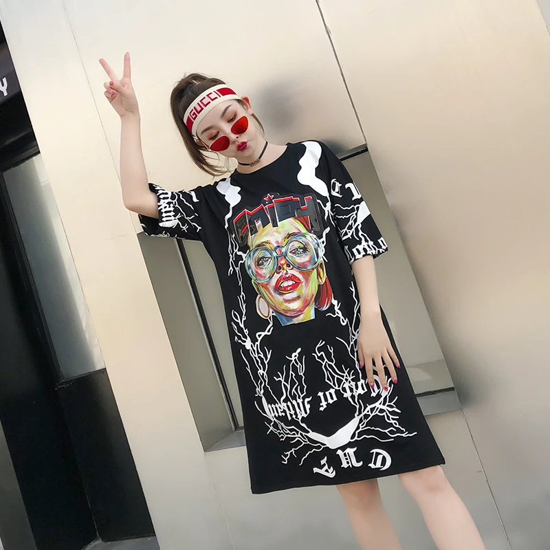 Новинка летний тренд модная футболка большого размера женские платья