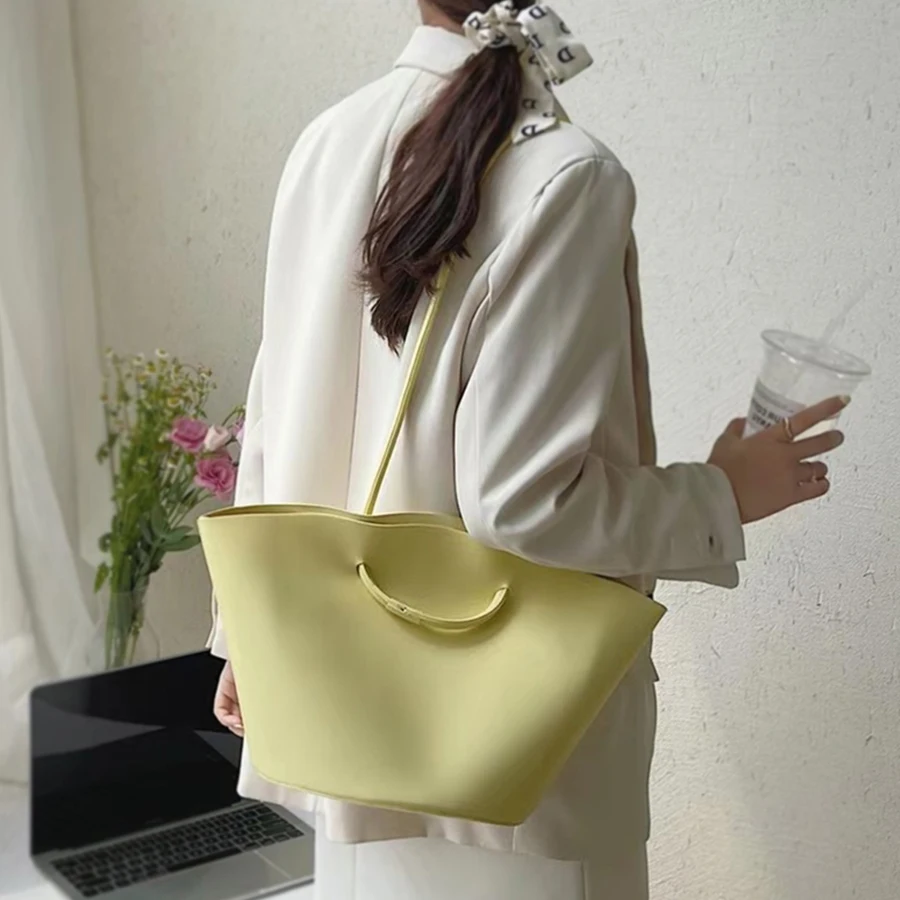 

Basket PU Leather Handbags Women's Bucket Solid Shoulder Bag Casual Retro Girl Summer Shopping Adjustable Tote Bag Party Purse