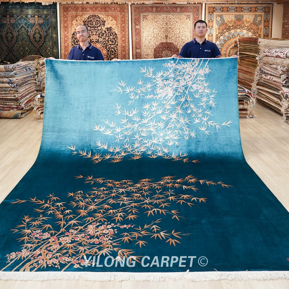 

8'x10' Chinese Silk Carpet Art Deco Bamboo Plum Design Hand Knotted Rugs
