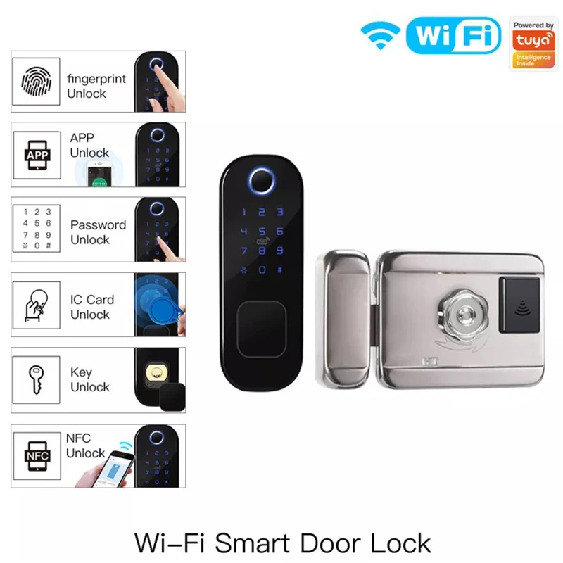 

Tuya Wifi Smart Lock Door Password Fingerprint Lock Smart APP Remotely Electronic Waterproof Door Lock For Home Hotel Security