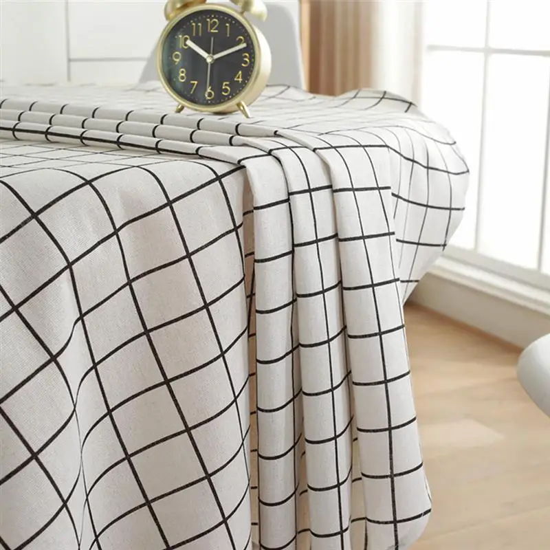 

Creative Nordic Style Grid Pattern Table Cloth Round Washable Linen Geometric Tablecloth Table Cover Decoration