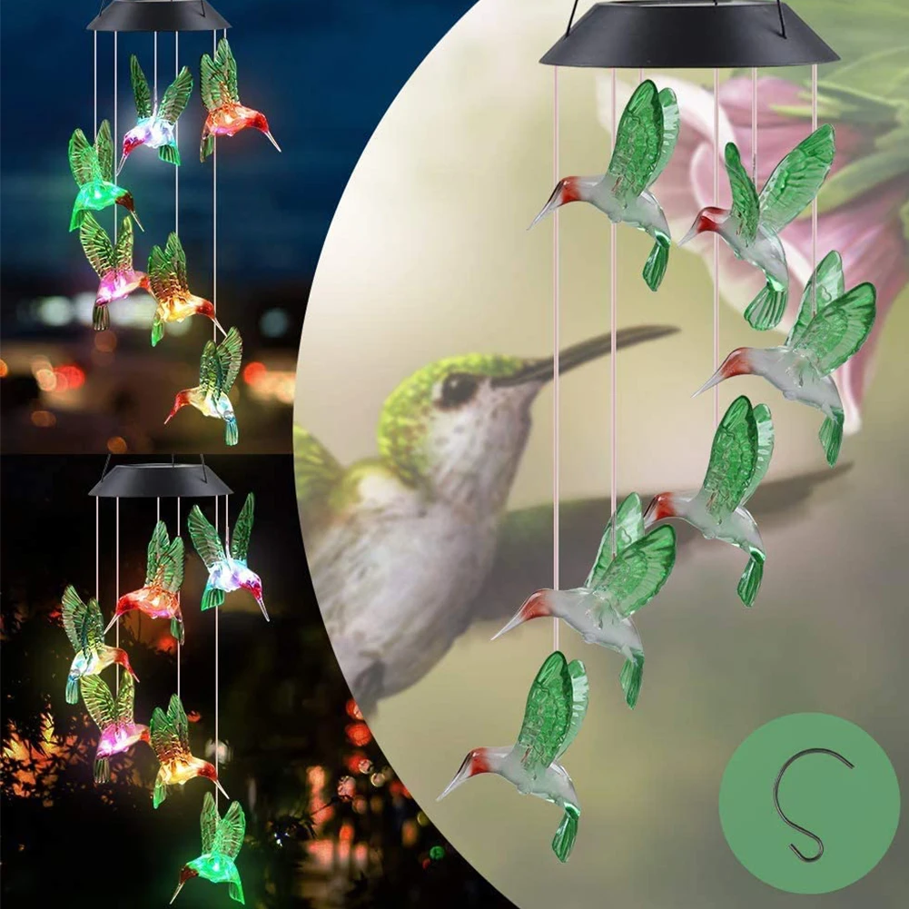 

Color Changing Solar Power Wind Chime Lights LED Waterproof Outdoor Hummingbird Wind Chimes Mobile Chime Light Romantic Gift