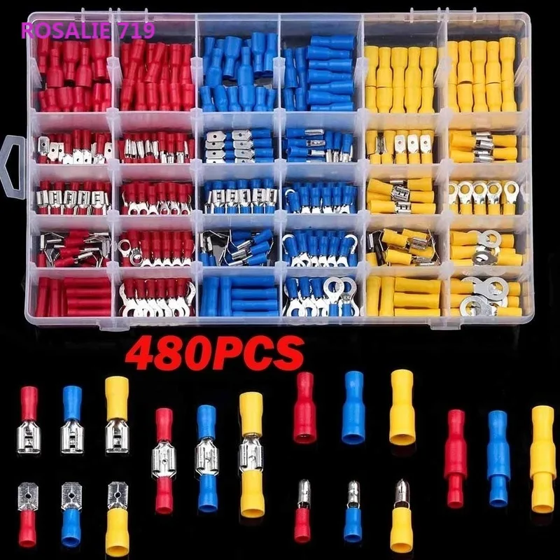 

280/300/480Pcs Insulated Cable Connector Electrical Wire Assorted Crimp Spade Butt Ring Fork Set Ring Lugs Rolled Terminals Kit