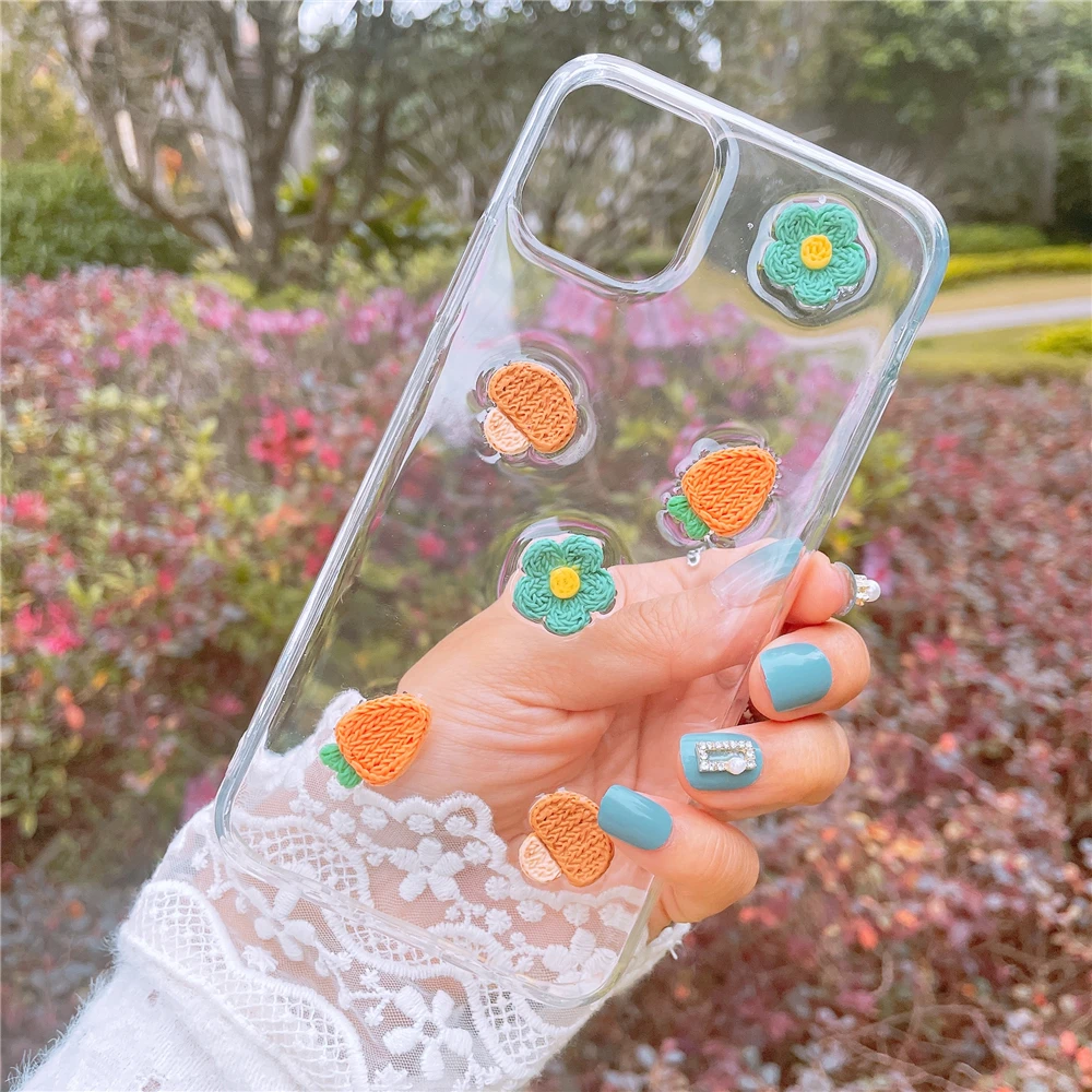 

Vya Clear Cartoon Colorful Flower Carrot mushroom Case For iPhone 11 ProMax X XR XS 12Mini 6 6s 7 8 Plus SE Cute Soft Shell