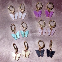 flatfoosie new fashion women butterfly drop earrings animal sweet colorful acrylic earrings 2019 statement girls party jewelry