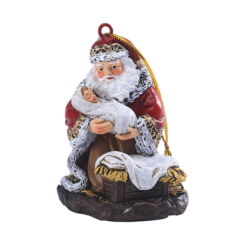 

2022 New Christmas Hanging Ornaments Resin Hugging Santa Claus Figurines Mini Santa Pendant Xmas Tree Decoration