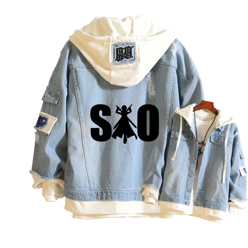 Sword Art Online SAO аниме джинсовая толстовка женская куртка Harajuku уличная одежда унисекс
