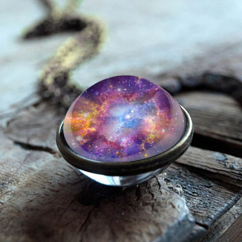 Nebula Galaxy Double Sided Pendant Necklace Glass Art Picture Handmade Statement Universe Planet Jewelry Necklace Gift