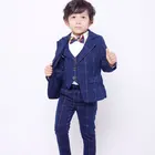 Одежда высшего качества рубашка для мальчиков, клетчатая куртка, жилет и штаны комплект одежды из 3 предметов с рисунком в стиле 