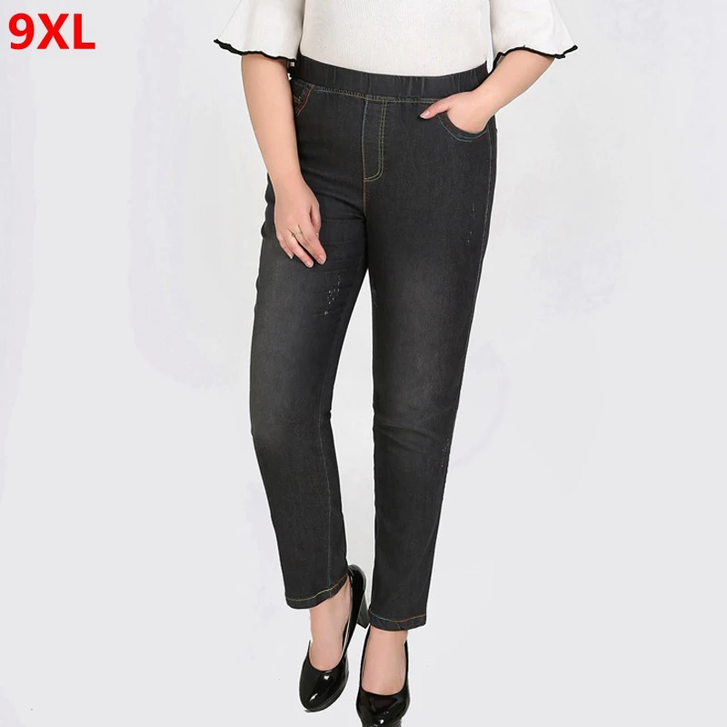 Очень большие женские брюки с высокой талией размера плюс осенние черные Джинсы