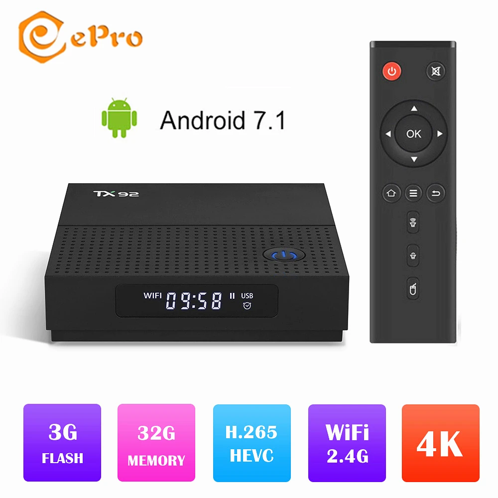 TX92 Android 7 1 Amlogic S12 Восьмиядерный ТВ коробка DDR3 3g 32G S912 двойной wifi 2 4G/5 8G BT 4 приставка