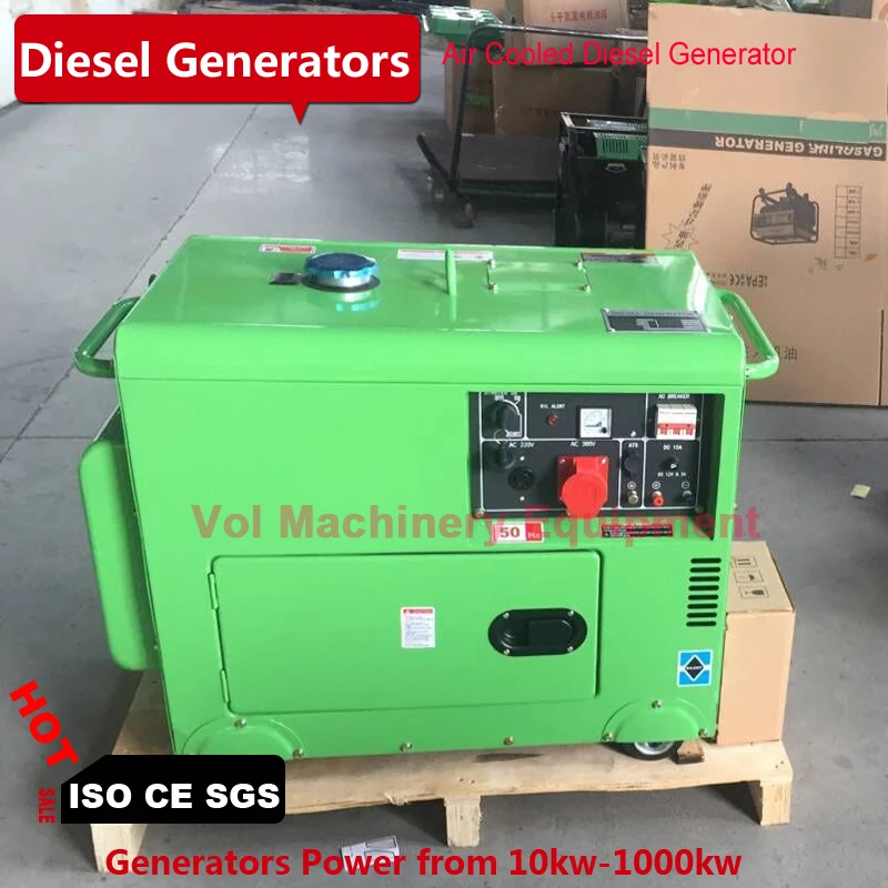 Дизельный генератор 8 кВт бесшумное воздушное охлаждение с однофазными 100%