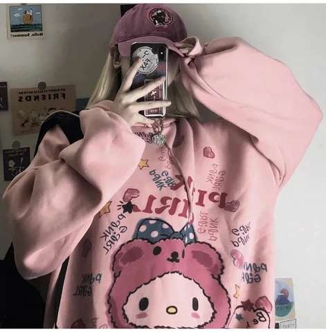 Kawaii Anime Winter Women Hoodie Cute Cartoon Long Sleeve Casual Hoodie Oversized Sweatshirt Harajuku Tops Fashion Pullover 2022