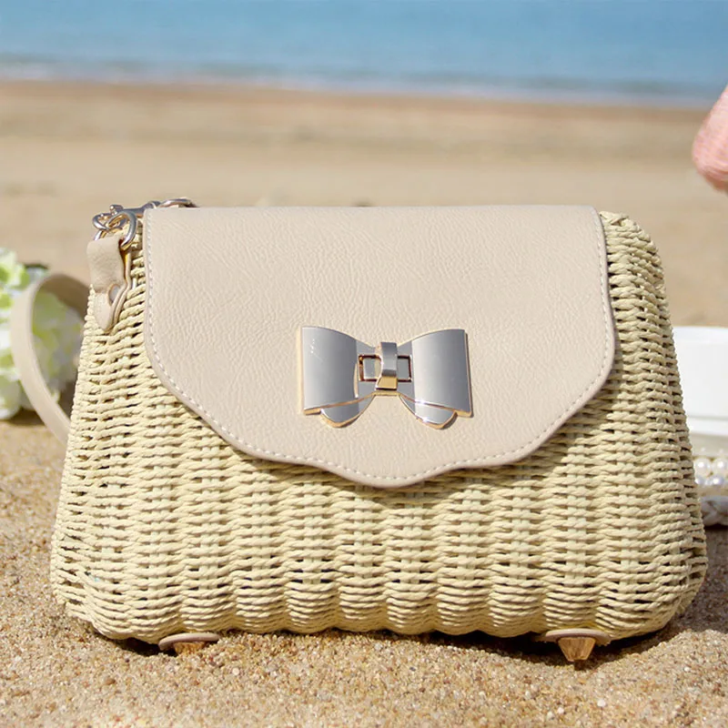 

2020 Summer New Candy-colored Hand-slied Fashion Straw Bow Leisure Travel Beach Women's Shoulder Messenger Bag