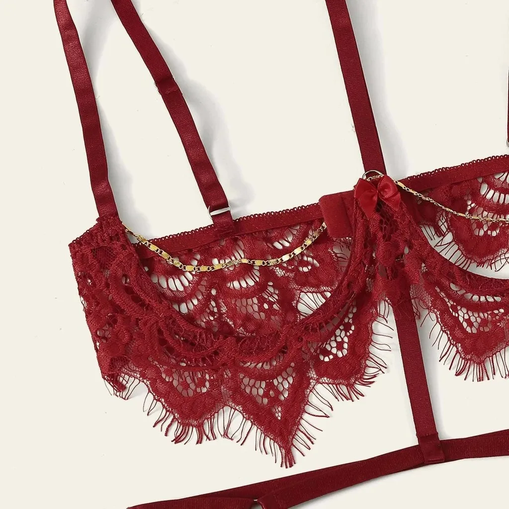 Комплект женского кружевного нижнего белья с вышивкой 3 шт. | Женская одежда