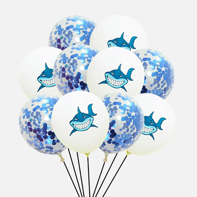 

15 шт 12-дюймовые латексные шары с акулой, смешанные конфетти, баллон для детского душа, товары для украшения дня рождения, гелиевые игрушки дл...
