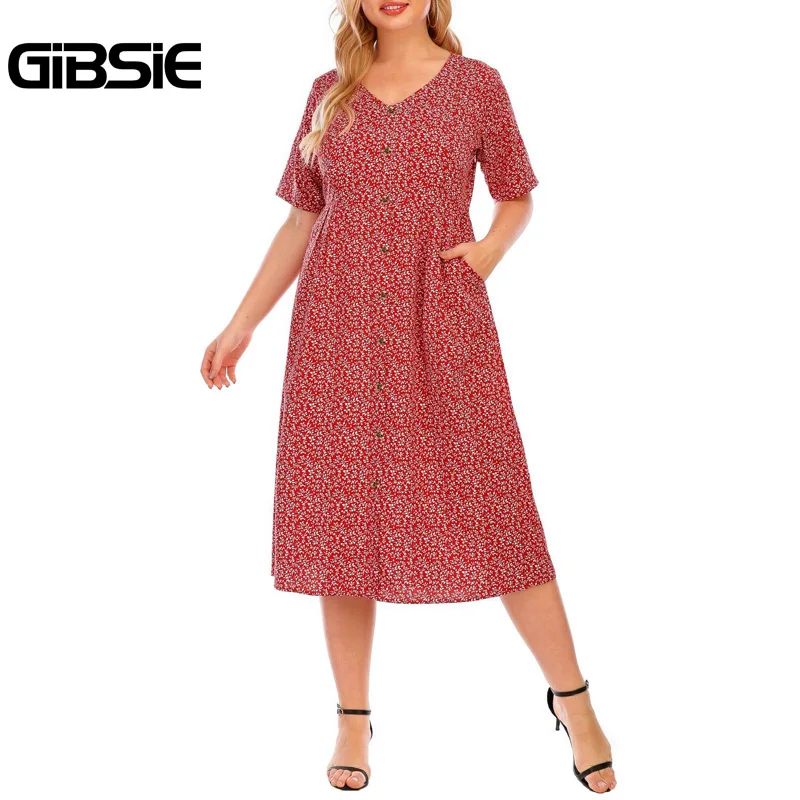 Платье-трапеция женское в стиле бохо с V-образным вырезом коротким рукавом