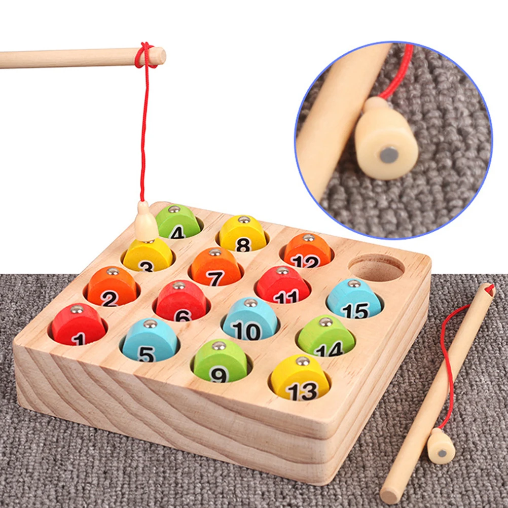 1 Набор деревянных магнитных игрушек для рыбалки подсчета рыбы Монтессори