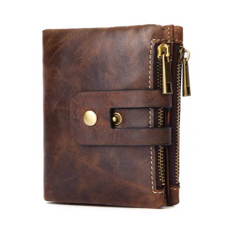 

Мужской кошелек с RFID-защитой, винтажный кожаный короткий бумажник двойного сложения с кармашком для мелочи, большой вместимости
