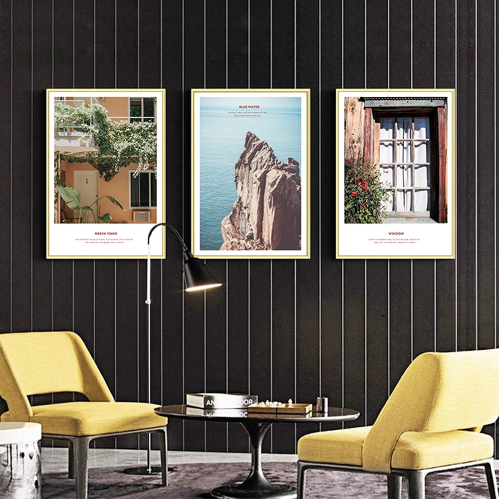 Скандинавский пейзаж современная простая гостиная фотообои пять картин