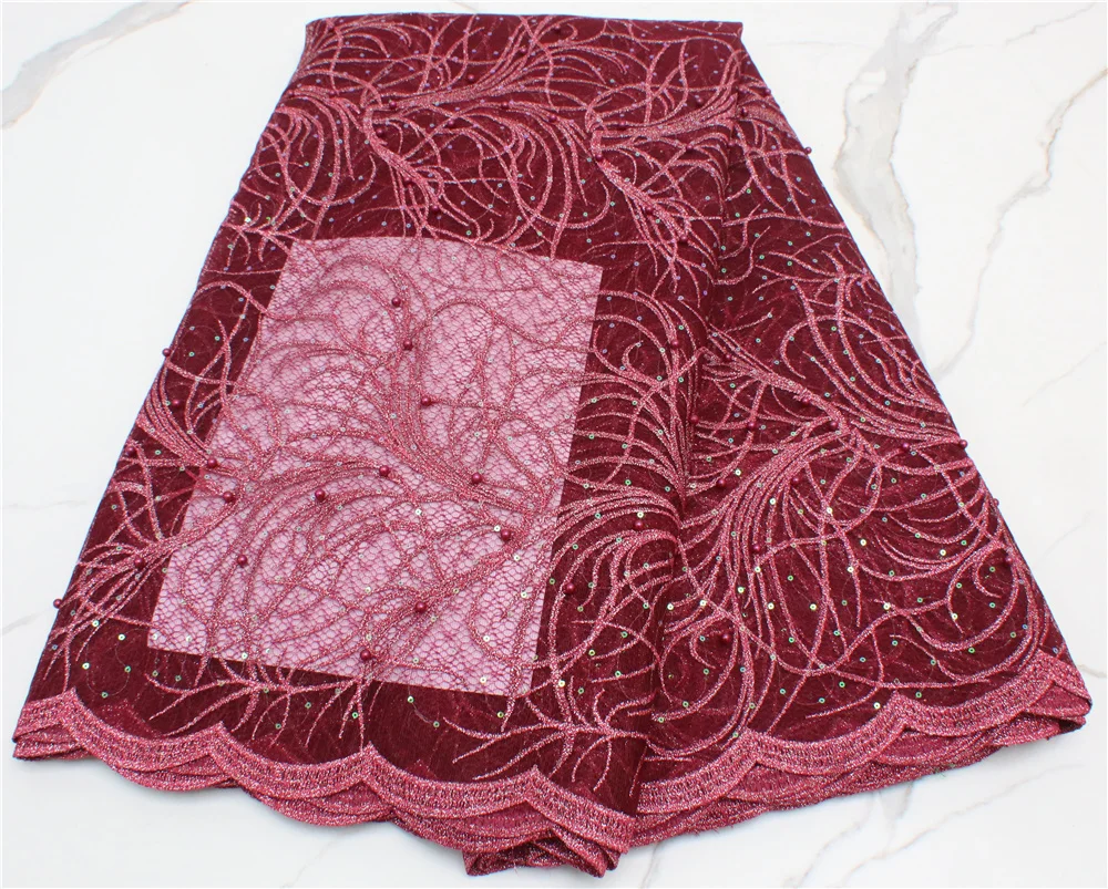

PGC African Sequins Lace Fabric French Mesh Beaded Lace Fabric 2021 High Quality Lace Nigerian Lace Fabrics For Party YA4264B-8