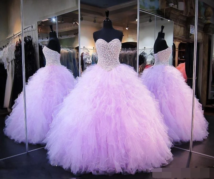 

2019 сиреневое бальное платье Quinceanera платья милое вышитое бисером жемчужинами с оборками Корсет на спине искусственная кожа официальное плат...