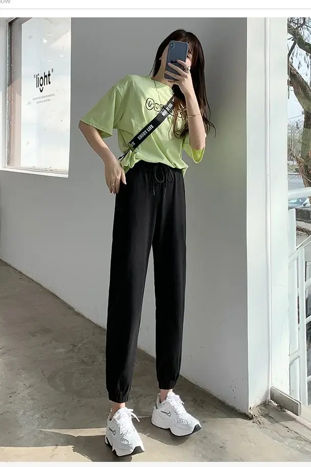 

Houthion Casual Women's Harem Pants Summer Clothes Movement Fashion Loose Thin Section Casual Cotton Solid New