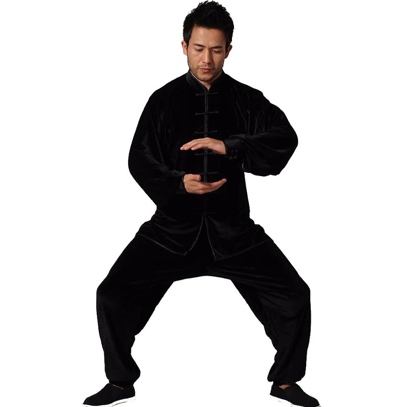 Velour Chinese Men's Kung Fu Suit High Quality Long Sleeve Tai Chi Wu Shu leisure Clothing Shadowboxing Costume