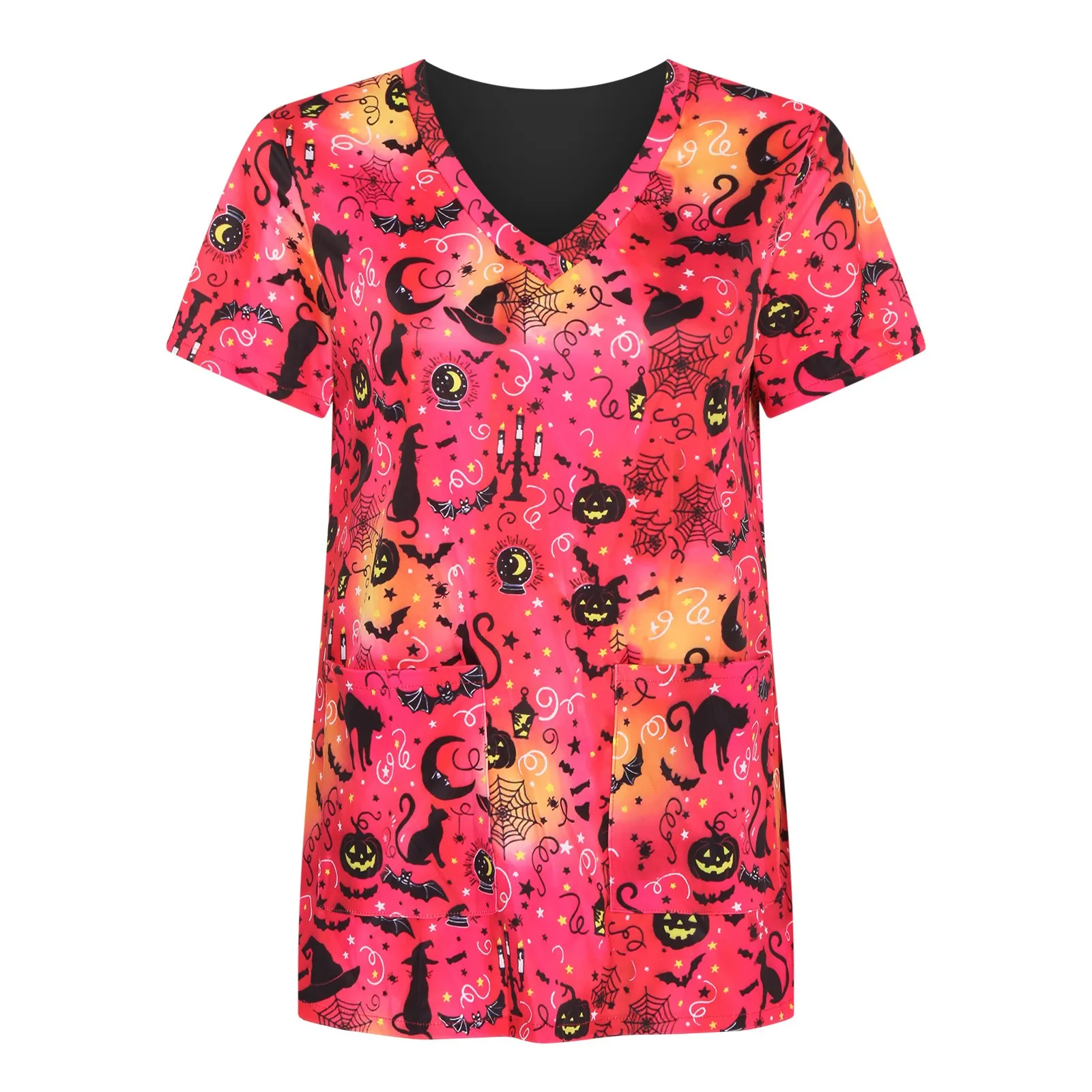 

Halloween Women's V-neck Printing Nurse Uniform Casual Fashion Comfortable Short Sleeve Carer's Top Nursing Work Uniform Clothes