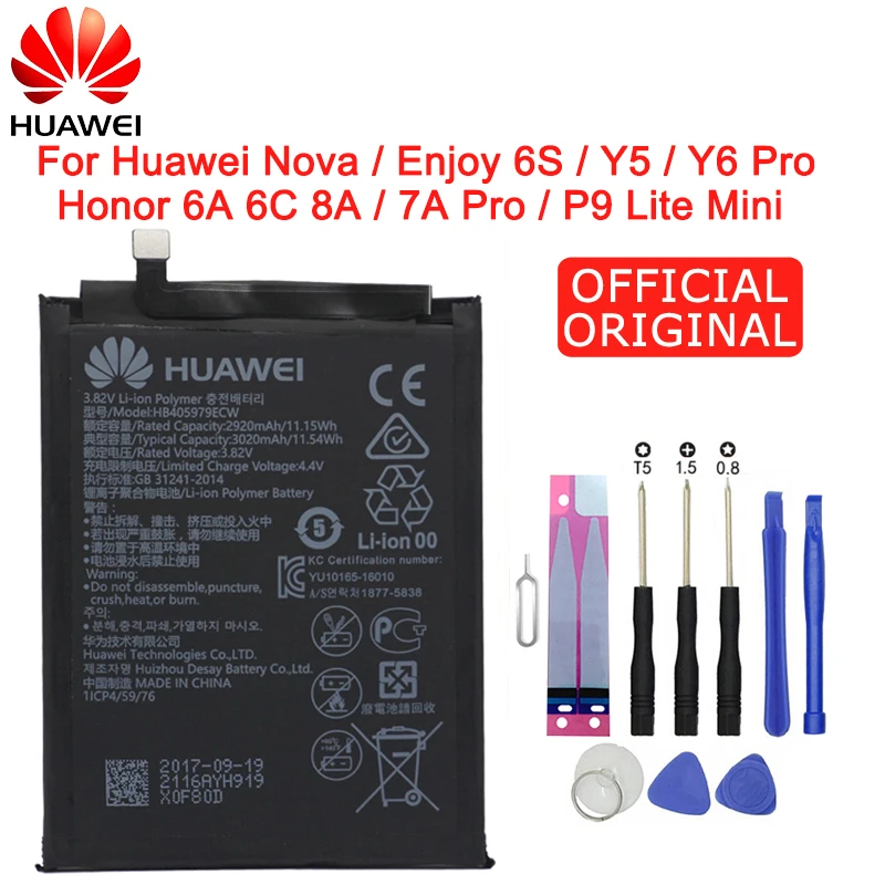 Hua Wei аккумулятор для телефона HB405979ECW для huawei Nova/Enjoy 6 S/Honor 6A 6C 8A/7A Pro/Y5/Y6 Pro/P9 Lite Mini
