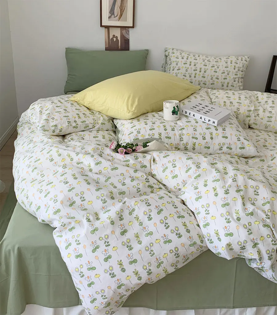 

European american pastoral flower green bedding set,cotton twin full queen King home textile bed sheet pillow case quilt cover