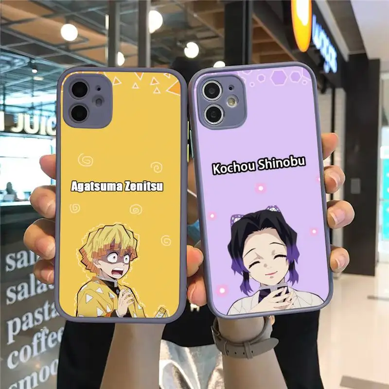 

Demon Slayer Kimetsu no Yaiba Anime Phone Case For iPhone 12 11 Mini Pro XR XS Max 7 8 Plus X Matte transparent Gray Back Cover