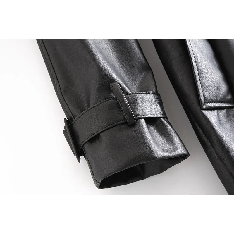 

With Belt Faux Leather Lapel Long Sleeves Loose Women's Windproof Jacket Coat Vintage Long Casual Windbreaker Chic Female Tops